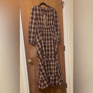 Plaid Long Sleeve Maxi Dress